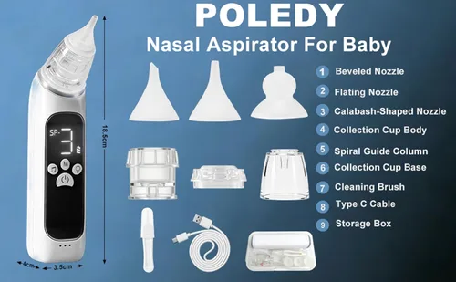 Miniatura 6 de Aspirador nasal eléctrico para bebé, ventosa de nariz impermeable para niños pequeños, limpiador de nariz con 3 puntas de silicona, 3 niveles