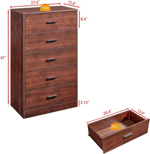 Miniatura 2 de LIDYUK Cómoda negra para dormitorio, cómoda de 6 cajones y cómodas, cómoda de madera moderna, cómoda de 48 pulgadas de ancho para dormitorio