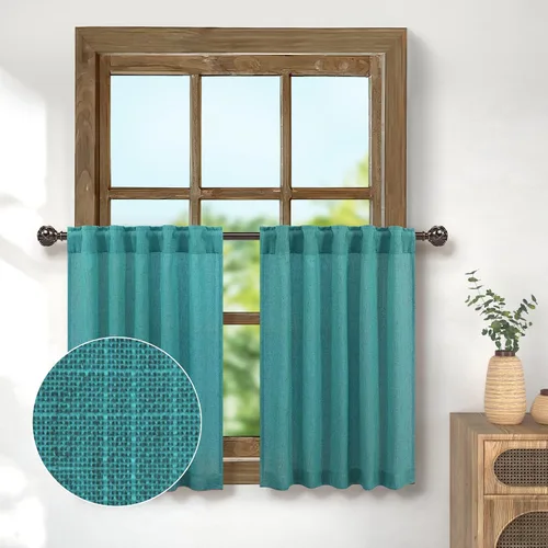 Miniatura 51 de Pitalk Cortinas de lino para café de 24 pulgadas de largo, con bolsillo trasero, plisadas, estilo bohemio, granja, cocina, cortinas para ventana