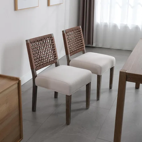 Miniatura 4 de LZAREAL Juego de 4 Sillas de Comedor Estilo Granja de Tela de Lino Tapizadas Silla Lateral de Acento, Sillas de Cocina y Comedor Modernas