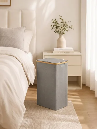 Miniatura 9 de iEGrow Cesto para la ropa sucia con tapa, cesta grande para la ropa sucia de 110 litros con asa y tapa, organizador de ropa plegable con bolsa Gris