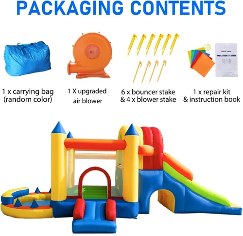 Miniatura 8 de Hongcoral - Castillo inflable de rebote 8 en 1 con soplador, para niños y niños pequeños, saltadores inflables para exteriores e interiores con dos