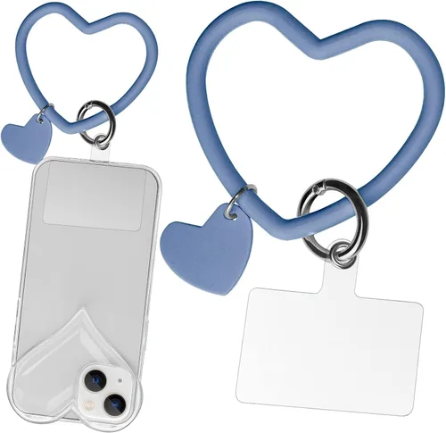 Miniatura 12 de Correa de silicona en forma de corazón para teléfono, correa de muñeca para teléfono celular con soporte para llavero, universal compatible con Negro