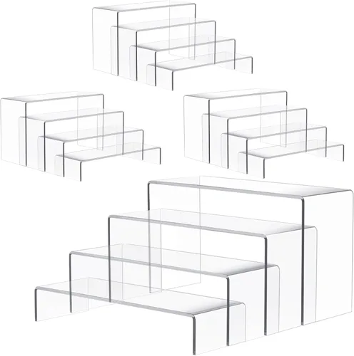 Miniatura 8 de Anglelife 8 Piezas Elevadores de Exhibición Grandes, Estante Rectangular Transparente de Mesa de 4" de Ancho para Mostrar Coleccionables, Soporte