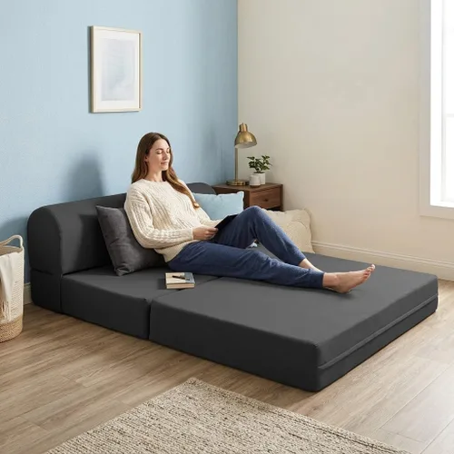 Miniatura 8 de D&D Futon Furniture. Cama plegable de espuma para silla, sofá estudio, colchón de espuma plegable para invitados (6 x 48 x 72 pulgadas, negro)