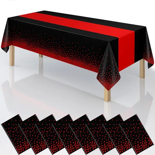 Miniatura 17 de Manteles de plástico desechables 2 en 1 de 54 x 108 pulgadas, mantel rectangular de cocina con lunares negros y azules, para boda, cumpleaños, baby