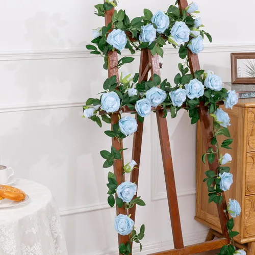 Miniatura 8 de U'Artlines Paquete de 3 guirnaldas de flores artificiales de seda de vid azul de 19.5 pies en total para interiores y exteriores, hogar, boda, arco