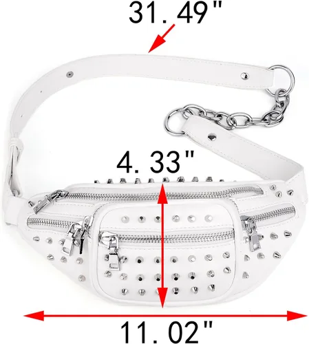 Miniatura 14 de UTO Fanny-Pack-for-Women's - Riñonera vegana de cuero con remaches tachuelas, ligera, con cremallera, bolsillo al hombro, 0879 Negro