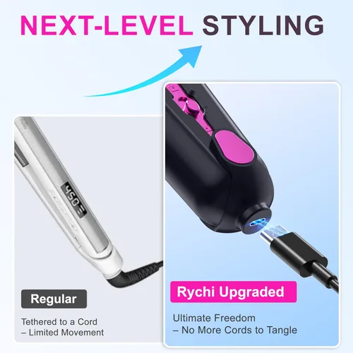 Miniatura 3 de Plancha plana inalámbrica 2 en 1 y rizador, alisador de pelo inalámbrico recargable con batería de 9600 mAh, pantalla LCD, tecnología de iones