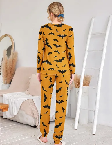 Miniatura 9 de Ekouaer Conjunto de pijama de manga larga para mujer, ropa de dormir suave con cuello redondo y bolsillos