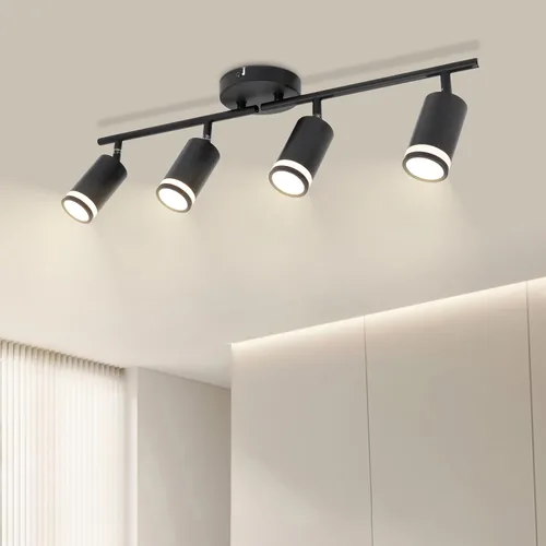 Miniatura 12 de Ketom Luminarias de Riel de Techo de 4 Luces, Foco LED de Techo Negro GU10, Kit de Luz de Riel Moderno para Cocina Pasillo Sala de Estar