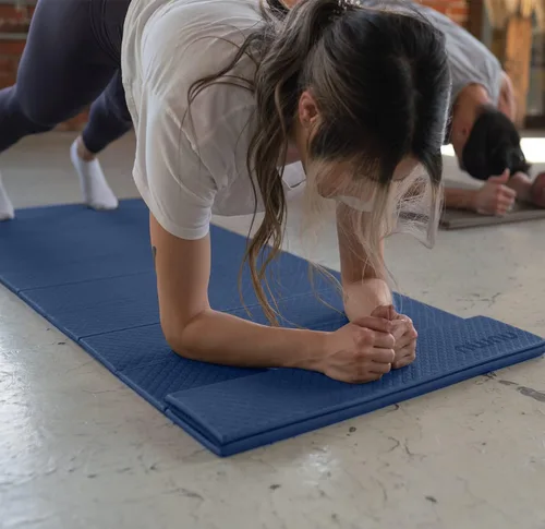 Miniatura 6 de Numu Esterilla de yoga plegable con correa de transporte de yoga, antideslizante, ligera y portátil de 1/4 pulgadas de grosor, perfecta para un Azul