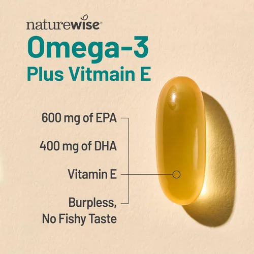 Miniatura 3 de NatureWise Suplemento de aceite de pescado Omega 3 extra fuerte – 1000 mg por porción – 600 EPA y 400 DHA y vitamina E – Apoyo para la salud