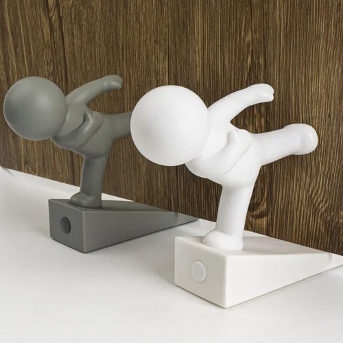 Lindo tope de puerta, decorativo y resistente, tope de puerta decorativo, cuña delantera inferior adecuada para más puertas, blanco y gris Blanco &