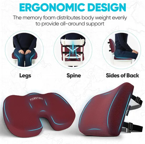 Miniatura 6 de FORTEM Cojín de asiento, cojín para silla de oficina, almohada de apoyo lumbar para silla de oficina, cojines de espuma viscoelástica para asiento