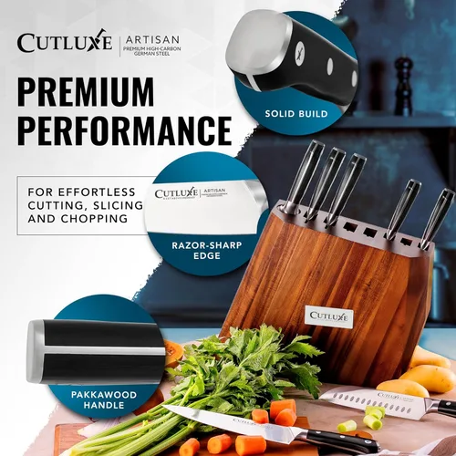 Miniatura 8 de Cutluxe Juego de cuchillos de cocina – Juego de 8 cuchillos de chef profesional con bloque – Cuchillos afilados con diseño de espiga completa, acero