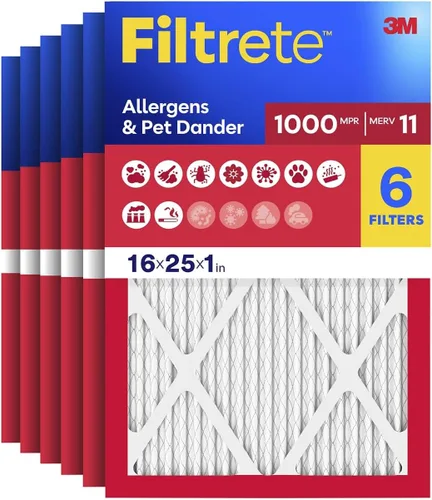 Filtrete - Filtro de aire para caldera de aire acondicionado, 16 x 25 x 1 pulgadas, MERV 11, MPR 1000, defensa contra micro alérgenos, filtro de