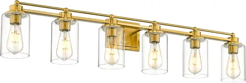 Miniatura 16 de HWH - Lámpara de tocador cromada con 5 luces sobre espejo, lámpara de pared moderna para baño, 37 pulgadas, acabado cromado, 5HLT63B-5W CH