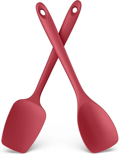 Cucharas de silicona resistentes al calor de 600ºF: espátula flexible para hornear y cuchara de cocina, utensilios de cocina suaves sin costuras Rojo