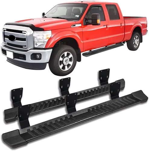 IKON MOTORSPORTS, Estribos compatibles con Ford F250 F350 F450 F550 Superduty Crew Cab 1999-2016, estilo V, barra lateral de acero inoxidable negro