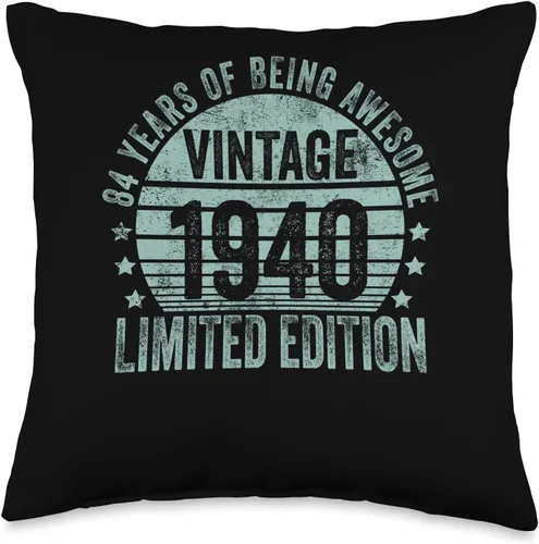 84 Year Old Vintage 1940 Limited Edition Bday Retro 84th Birthday Gifts Men Women Throw Pillow, 16x16, Multicolor