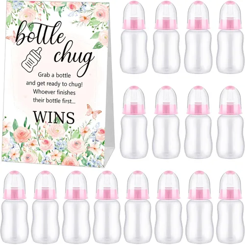 Miniatura 17 de TrelaCo Bottle Chug - Juego de 20 biberones para baby shower, con 1 letrero de papel kraft para revelación de género, suministros de fiesta, regalos
