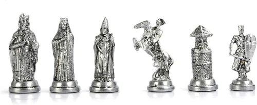 Miniatura 6 de Juego de ajedrez de metal otomano vs bizantino para adultos, piezas hechas a mano y diseño de mosaico, tablero de ajedrez de madera, tamaño King