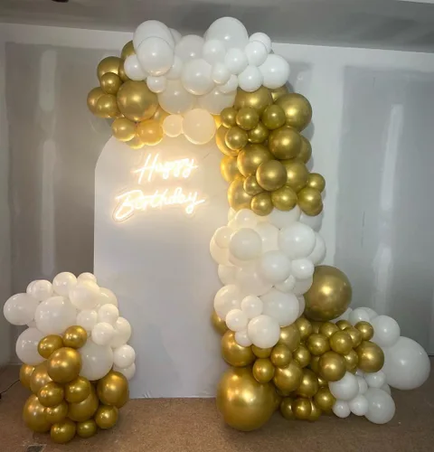 Miniatura 4 de Globos blancos y dorados, 90 globos de látex blanco brillante y dorado de 12 pulgadas, globos redondos de helio para cumpleaños, día de San Oro