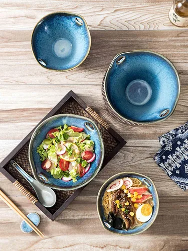 Miniatura 6 de Henten Home Juego de 2 cuencos de ramen de 20 onzas, cuencos de cerámica japoneses para fideos, cuencos profundos de porcelana con palillos