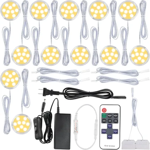 Iluminación de acento para estantería, luces LED de disco para debajo del gabinete, 110 V eléctrico directo con cable y enchufe de pared, control