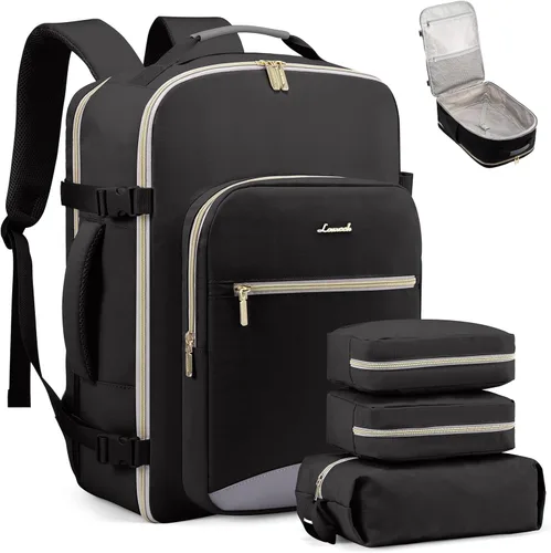 Miniatura 47 de LOVEVOOK Mochila de viaje de 40L aprobada para vuelo, 3 cubos de embalaje, bolsa de viaje impermeable para artículos personales, equipaje de mano