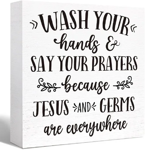 Letrero de madera con texto en inglés "Wash Your Hands and Say Your Prayers", divertidos letreros de baño para estante de baño, baño, baño, Blanco