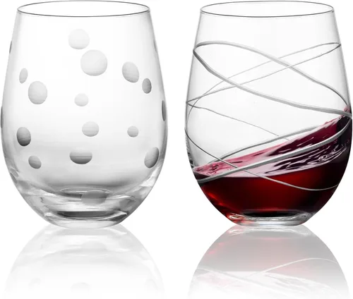 Miniatura 10 de Joeyan Copas de vino tinto y blanco sopladas a mano, copas de tallo con patrón de rayas y puntos, juego de cristalería de tallo largo tallado Copas