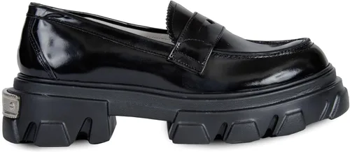 Miniatura 2 de URBN KICKS - Mocasines lisos, mocasines negros para mujer, punta redonda, 100% piel auténtica, suela gruesa Superlite