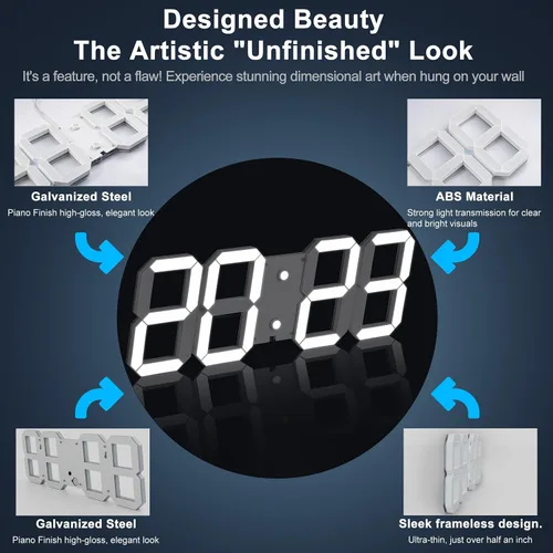 Miniatura 5 de CHKOSDA Reloj de pared digital LED 3D de 17 pulgadas con control remoto 164ft Visibility, Adjustable Brightness, Timer, 12/24 Hr Time, Date &
