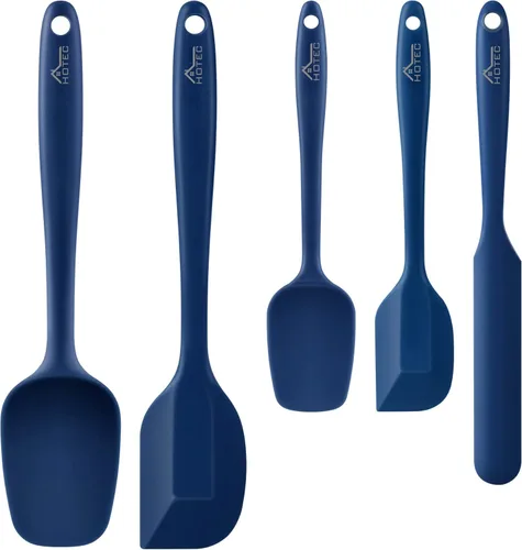 HOTEC Juego de espátulas de silicona resistentes al calor de 300°C libres de BPA, espátulas de cocina de silicona, para hornear, mezclar, para Azul