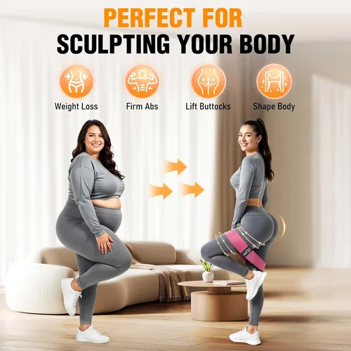 Miniatura 2 de Bandas de resistencia de tela para entrenar - Bandas de ejercicio para mujeres y hombres, bandas de trasero para piernas y glúteos, yoga, pilates