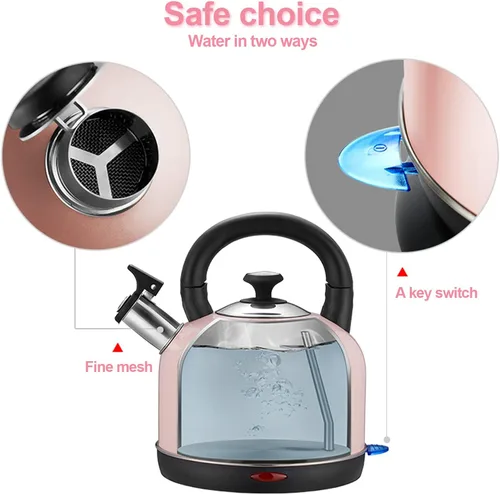 Miniatura 7 de Caldera de temperatura eléctrica, de acero inoxidable de 2 litros, con termómetro para té y café, 1200 W, apagado automático, protección contra