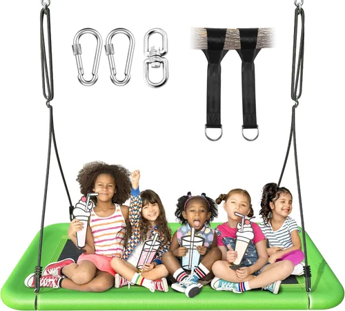 Miniatura 9 de Everyfun Columpio de árbol para niños y adultos, columpio de plataforma rectangular impermeable de 60 pulgadas, 700 libras resistente con correas