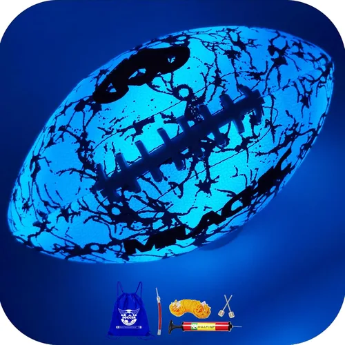 Balón de fútbol que brilla en la oscuridad, balón de fútbol de cuero holográfico azul brillante para hombres y mujeres entrenamiento