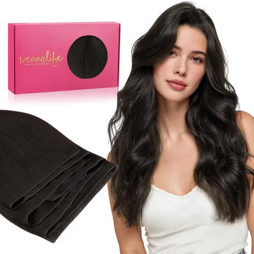 Miniatura 47 de WENNALIFE Extensiones de cabello humano real, 20 pulgadas, 3.53 onzas, color marrón chocolate, trama, cabello Remy atado a mano, extensiones