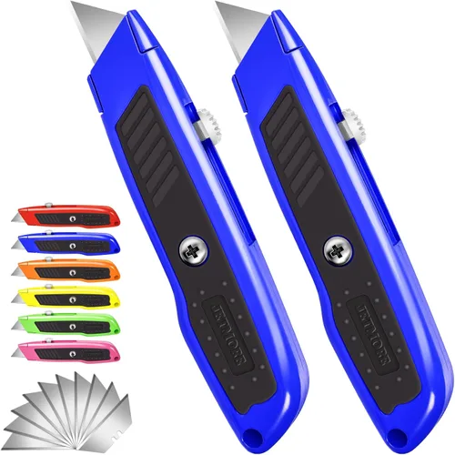 Miniatura 7 de Jetmore Paquete de 2 cortadores retráctiles, cuchillo utilitario resistente con 10 cuchillas SK5 y bloqueo de seguridad, navaja portátil