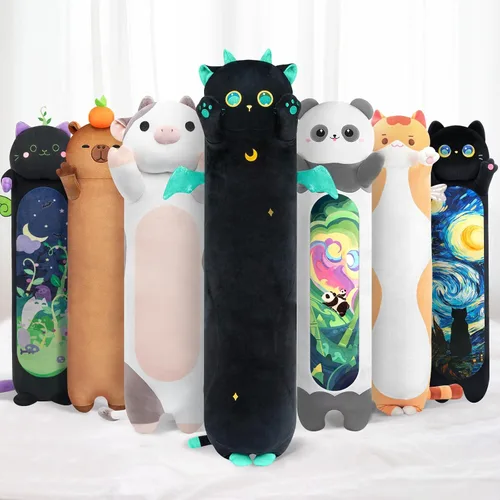 Miniatura 20 de Mewaii Peluche de gato largo, 5 tamaños, 120% relleno extra, almohada gigante para el cuerpo de los niños, lindo peluche Kawaii de ojos grandes