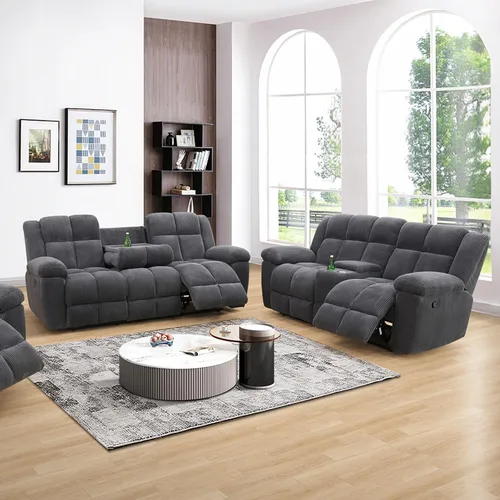 Miniatura 6 de Juego de sofá reclinable para muebles de sala de estar, juego de sofá y silla reclinable de pana verde, tela manual, sofá reclinable de 3 plazas
