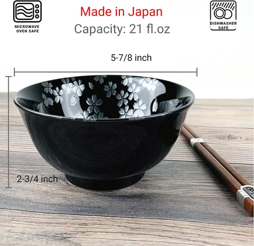 Miniatura 2 de JapanBargain 4689 - Juego de 2 cuencos y palillos de porcelana japonesa, cuencos de arroz y tazones de sopa, caja de regalo, fabricado en Japón