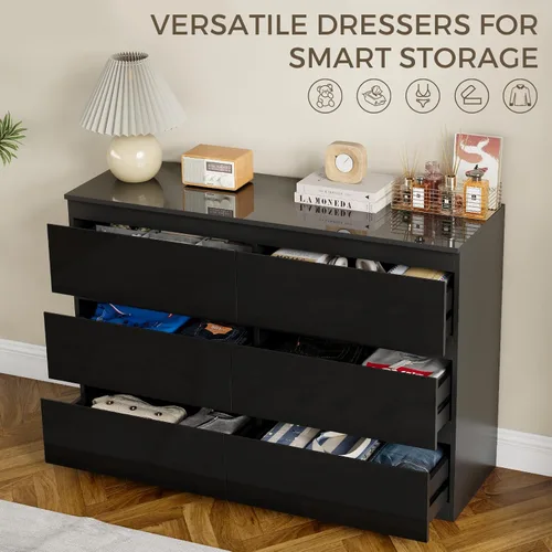 Miniatura 5 de Cómoda de 6 cajones para dormitorio, cómodas de madera de 47" de ancho, cómoda moderna con cajones para almacenamiento de ropa, organizador