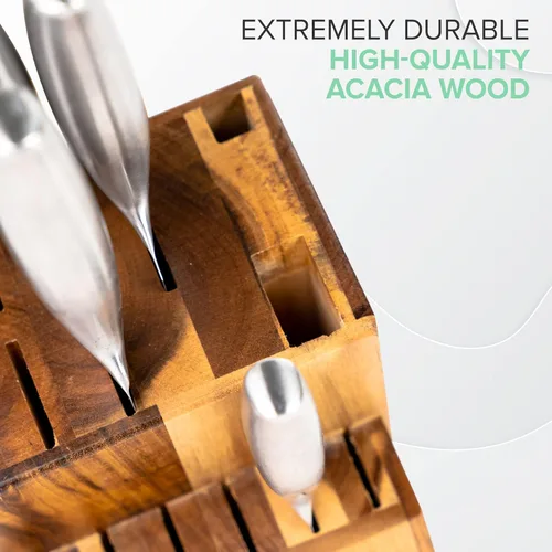 Miniatura 4 de Coninx Bloque de Cuchillos de Cocina de Madera de Acacia - Soporte para Cuchillos de 15 Ranuras - Organizador de Cuchillos de Madera de Calidad