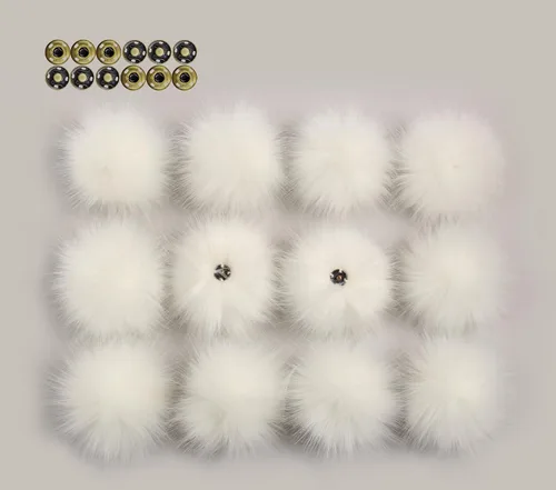Miniatura 32 de 12 piezas de accesorios para sombreros de tejer, bola de pompón de piel sintética con botón de presión
