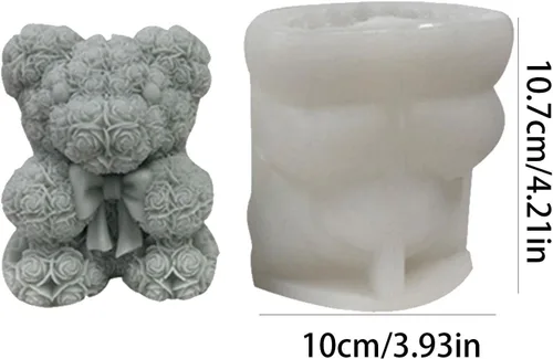 Miniatura 7 de Molde de silicona de oso de flores 3D, molde de vela de silicona, moldes de resina de oso de flores de corazón para hacer velas, molde de jabón
