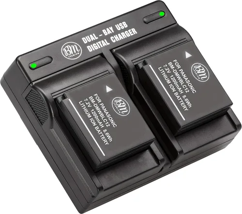 BM Premium Paquete de 2 baterías DMW-BLC12 y cargador de doble bahía para Panasonic Lumix DC-FZ1000 II DC-G95 DC-G97 DMC-G85 DMC-GH2 DMC-G5 DMC-G6